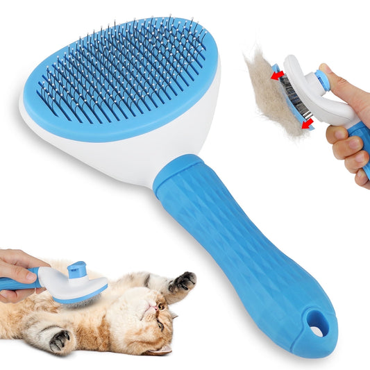 Pet Grooming Brush - Deshedding Tool for Dogs & Cats, Short/Long Hair - Indoor Cat Brush for Shedding, Gentle Cleaning Comb for Puppies & Kittens